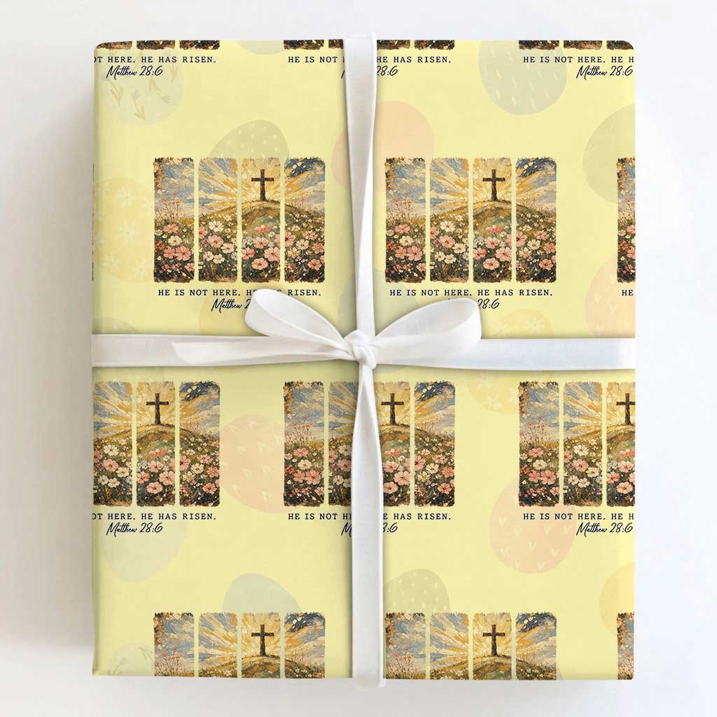 He Is Not Here He Is Risen Wrapping Paper Roll Christian Easter Bible Verse TS14 Light Yellow Print Your Wear