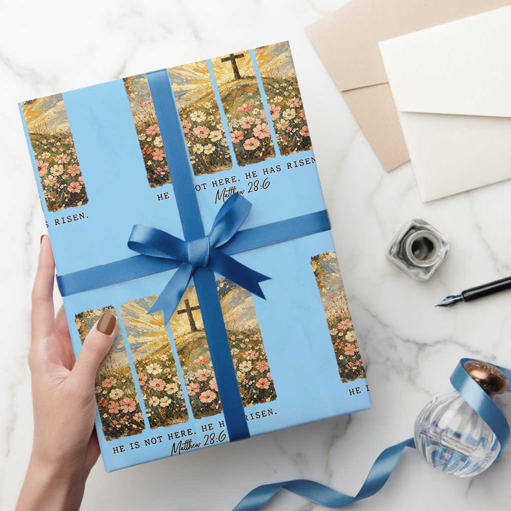 He Is Not Here He Is Risen Wrapping Paper Roll Christian Easter Bible Verse TS14 Light Blue Print Your Wear