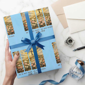 He Is Not Here He Is Risen Wrapping Paper Roll Christian Easter Bible Verse TS14 Light Blue Print Your Wear