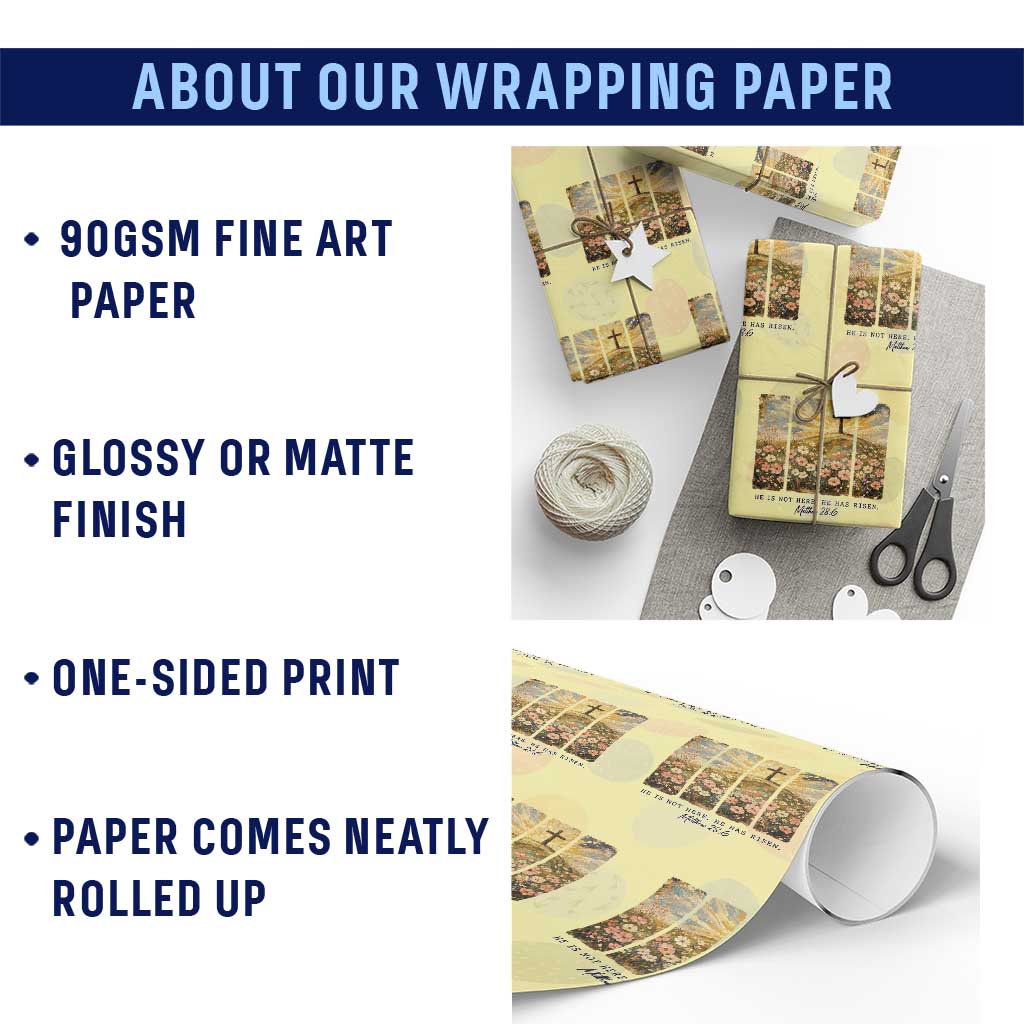 He Is Not Here He Is Risen Wrapping Paper Roll Christian Easter Bible Verse TS14 Print Your Wear