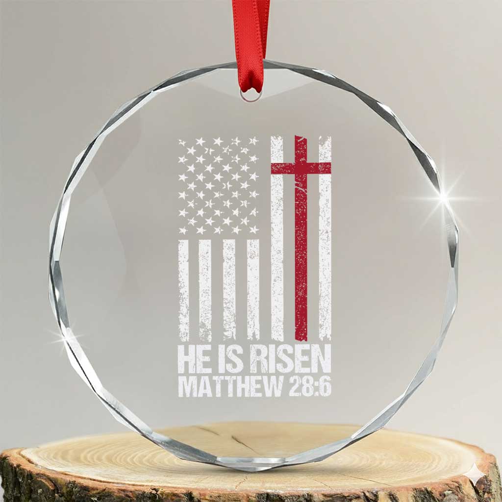 He Is Rise Crystal Glass Ornament Christian American Flag Easter Bible Verse TS14 Transparent Glass 3'' Circle Print Your Wear
