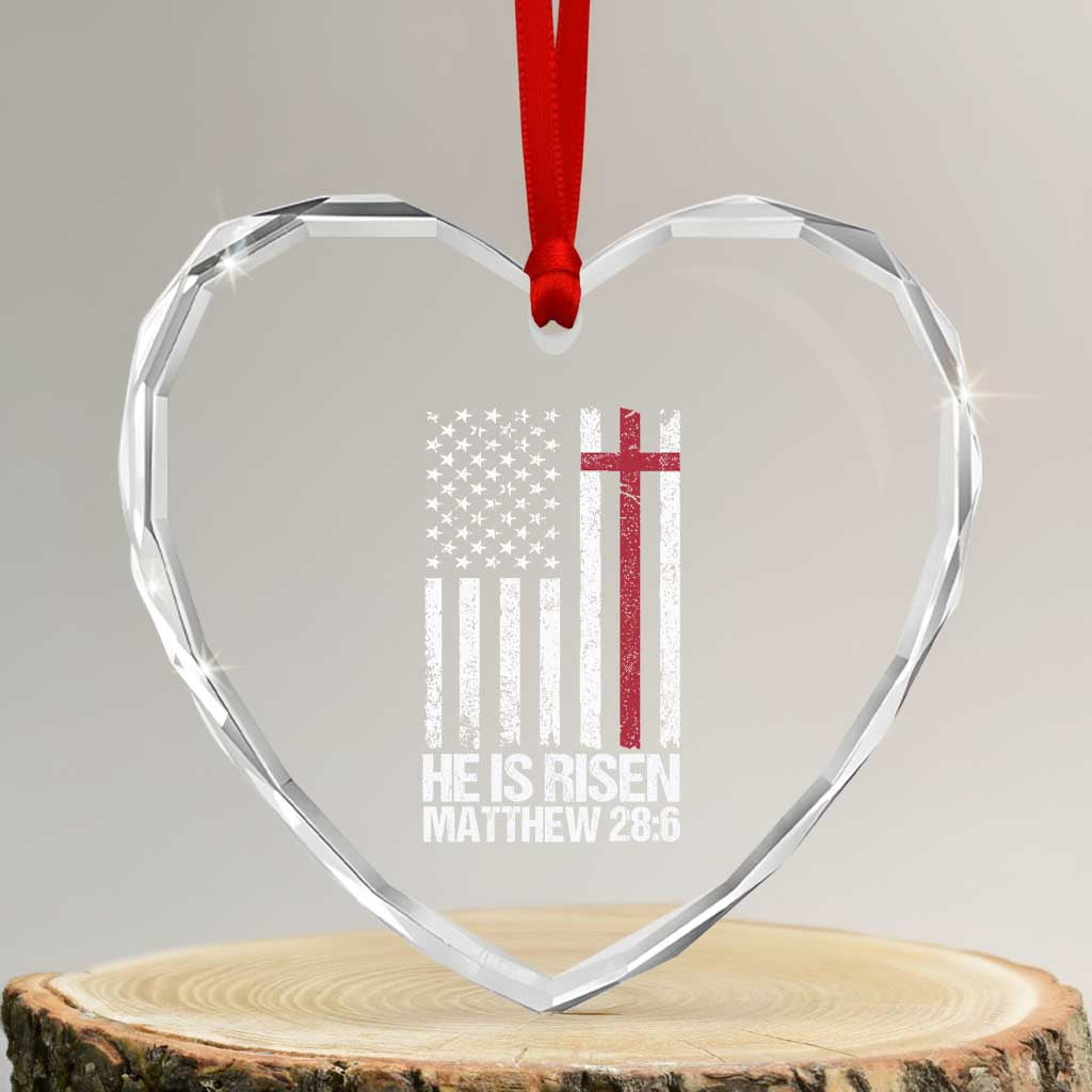 He Is Rise Heart Crystal Glass Ornament Christian American Flag Easter Bible Verse TS14 Transparent Glass 3'' Heart Print Your Wear