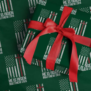 He Is Rise Wrapping Paper Roll Christian American Flag Easter Bible Verse TS14 Green Print Your Wear