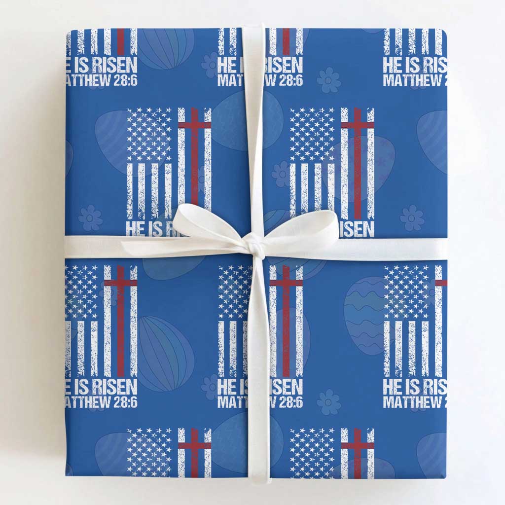 He Is Rise Wrapping Paper Roll Christian American Flag Easter Bible Verse TS14 Royal Blue Print Your Wear