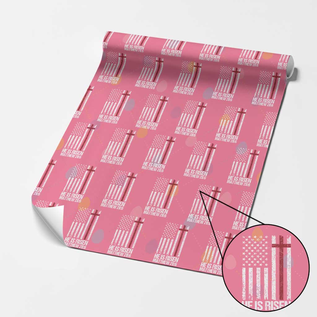He Is Rise Wrapping Paper Roll Christian American Flag Easter Bible Verse TS14 Pink Print Your Wear