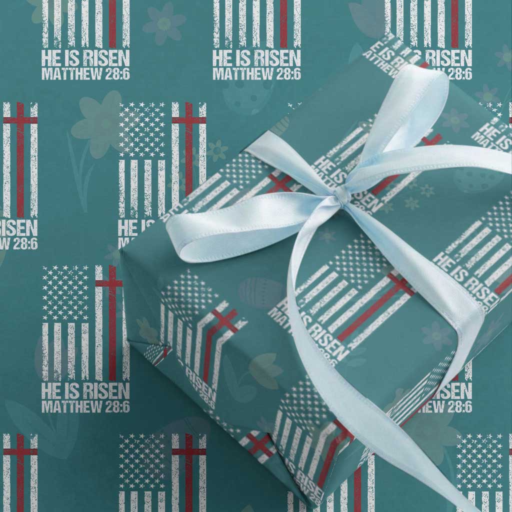 He Is Rise Wrapping Paper Roll Christian American Flag Easter Bible Verse TS14 Teal Print Your Wear