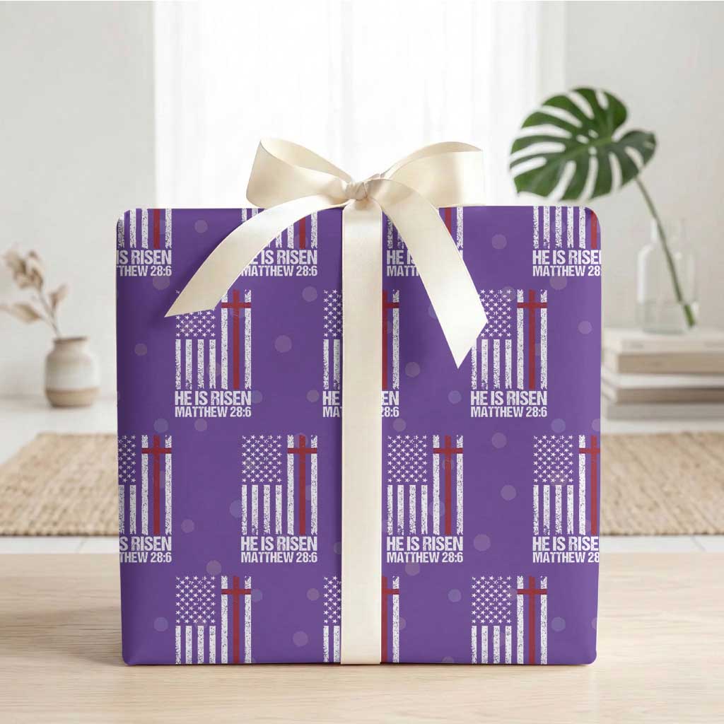 He Is Rise Wrapping Paper Roll Christian American Flag Easter Bible Verse TS14 Purple Print Your Wear