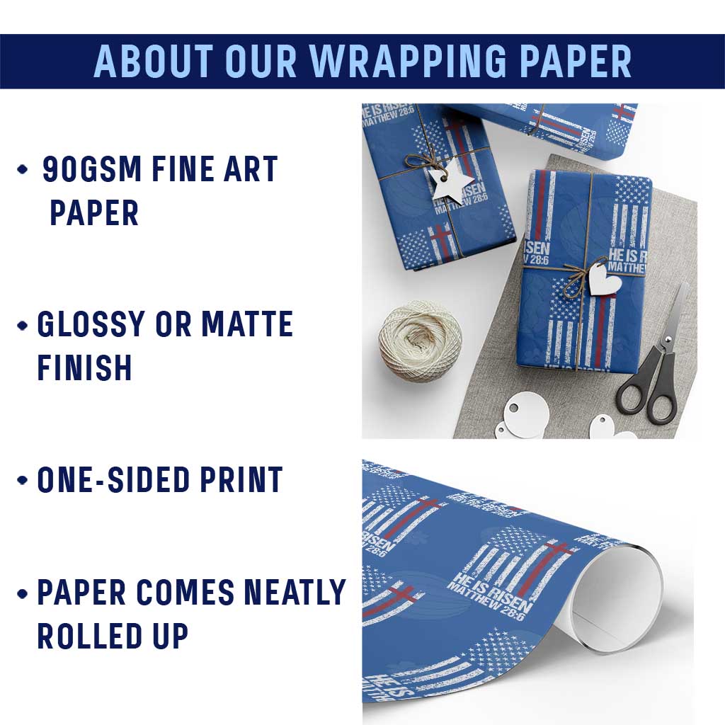He Is Rise Wrapping Paper Roll Christian American Flag Easter Bible Verse TS14 Print Your Wear