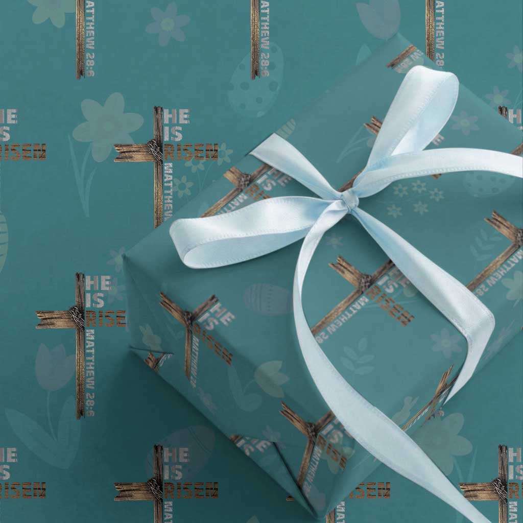 He is Risen Christian Wrapping Paper Roll Easter Cross Jesus Christian TS14 Teal Print Your Wear