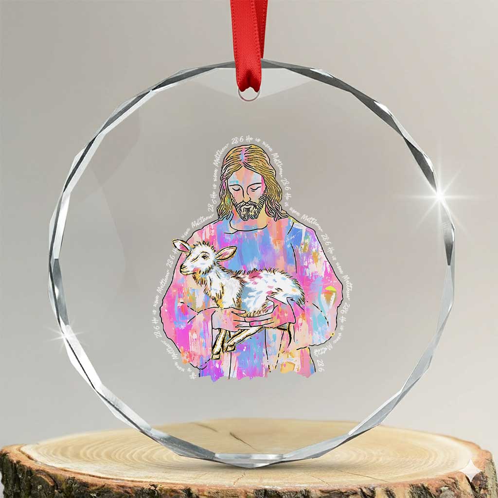 He Is Risen Crystal Glass Ornament Christian Religious Easter Day Bible Verse Sheep Glitter Print TS11 Transparent Glass 3'' Circle Print Your Wear