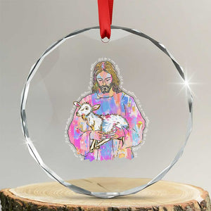 He Is Risen Crystal Glass Ornament Christian Religious Easter Day Bible Verse Sheep Glitter Print TS11 Transparent Glass 3'' Circle Print Your Wear