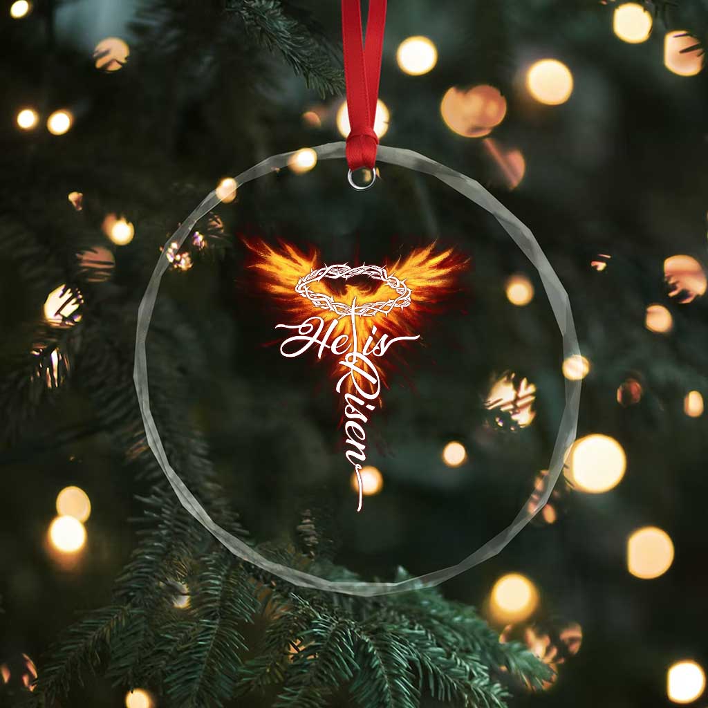 He Is Risen Crystal Glass Ornament Jesus Resurrection Easter Christian Cross Phoenix Rising TS10 Print Your Wear