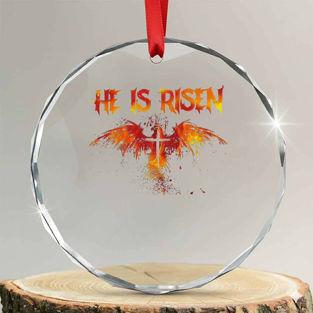 He Is Risen Crystal Glass Ornament Phoenix Christian Jesus Resurrection Cross TS10 Transparent Glass 3'' Circle Print Your Wear