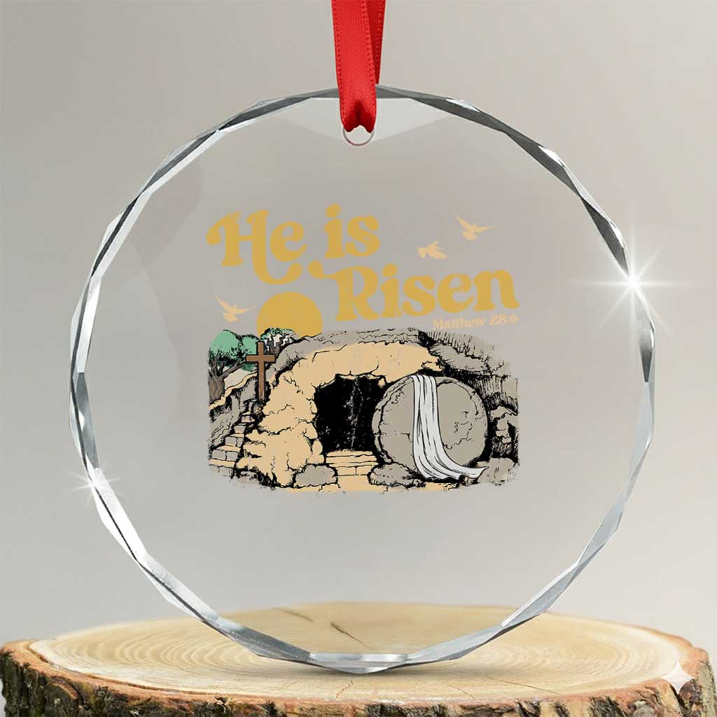 He Is Risen Crystal Glass Ornament Retro Vintage Easter Jesus Christian Apparel TS10 Transparent Glass 3'' Circle Print Your Wear