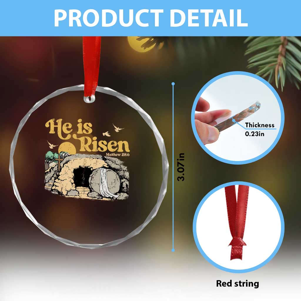 He Is Risen Crystal Glass Ornament Retro Vintage Easter Jesus Christian Apparel TS10 Print Your Wear
