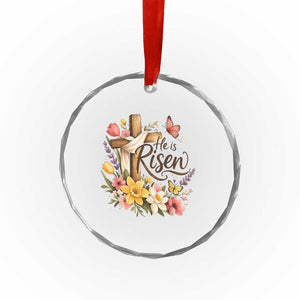 He Is Risen Floral Cross Christian Easter Crystal Glass Ornament Spring Flowers Butterfly Faith Inspirational Gift TS02 Print Your Wear