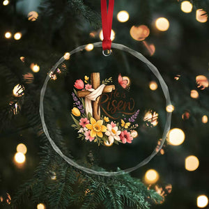 He Is Risen Floral Cross Christian Easter Crystal Glass Ornament Spring Flowers Butterfly Faith Inspirational Gift TS02 Print Your Wear