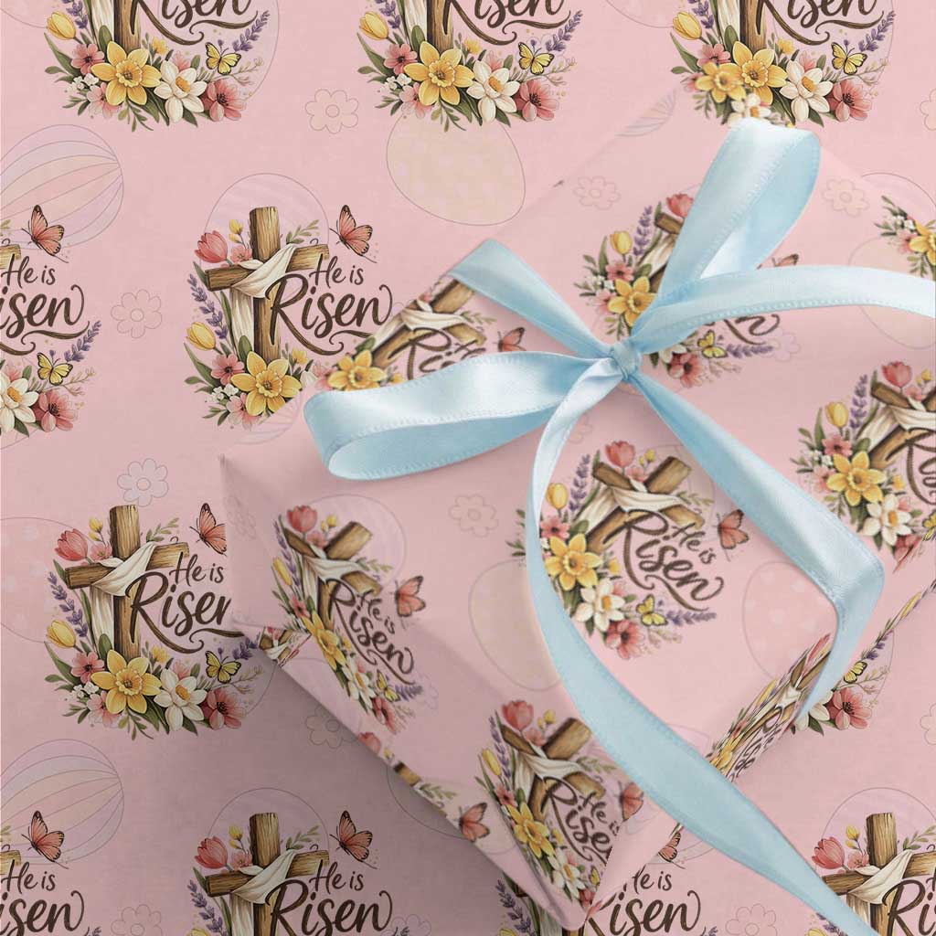 He Is Risen Floral Cross Christian Easter Wrapping Paper Roll Spring Flowers Butterfly Faith Inspirational Gift TS02 Light Pink Print Your Wear