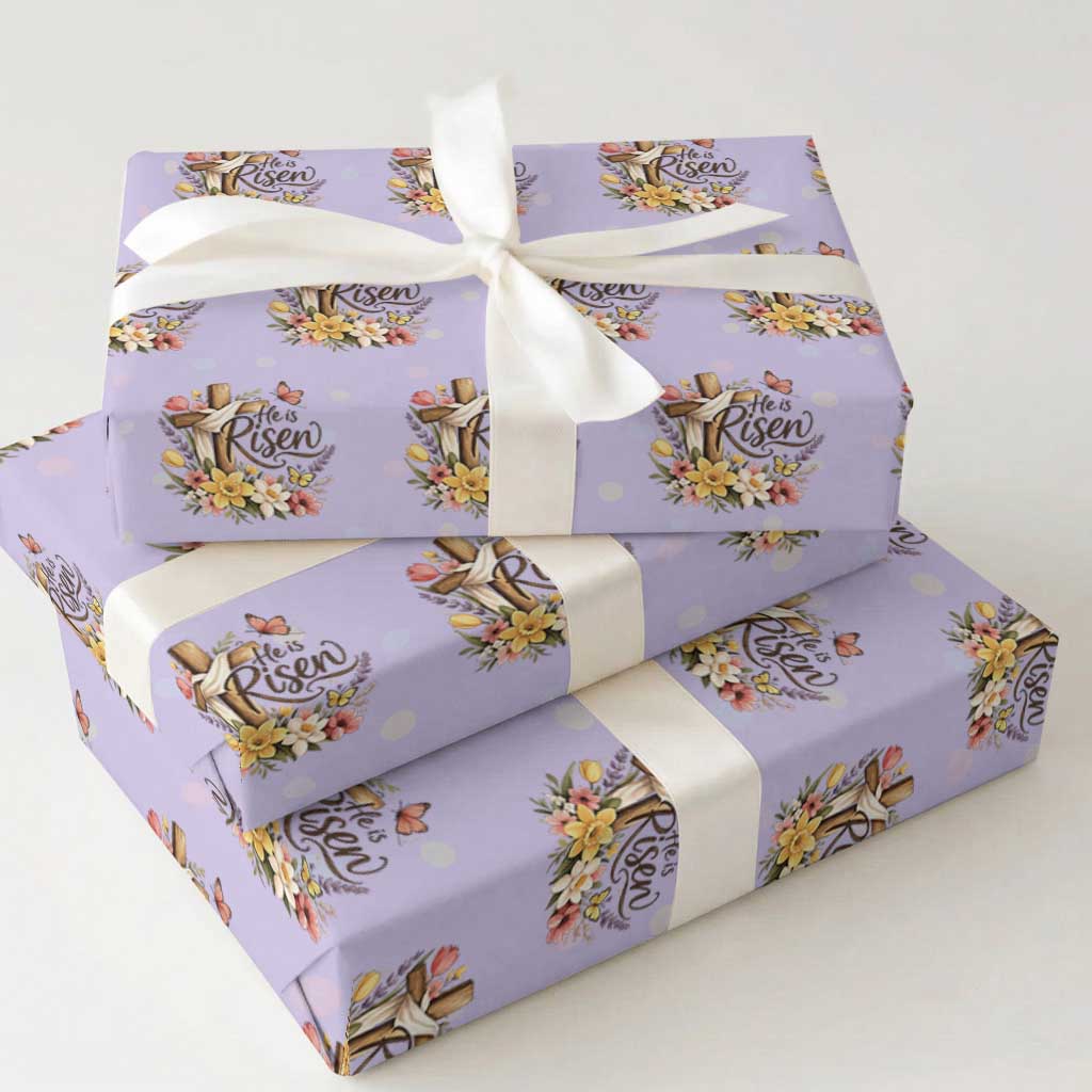 He Is Risen Floral Cross Christian Easter Wrapping Paper Roll Spring Flowers Butterfly Faith Inspirational Gift TS02 Violet Print Your Wear