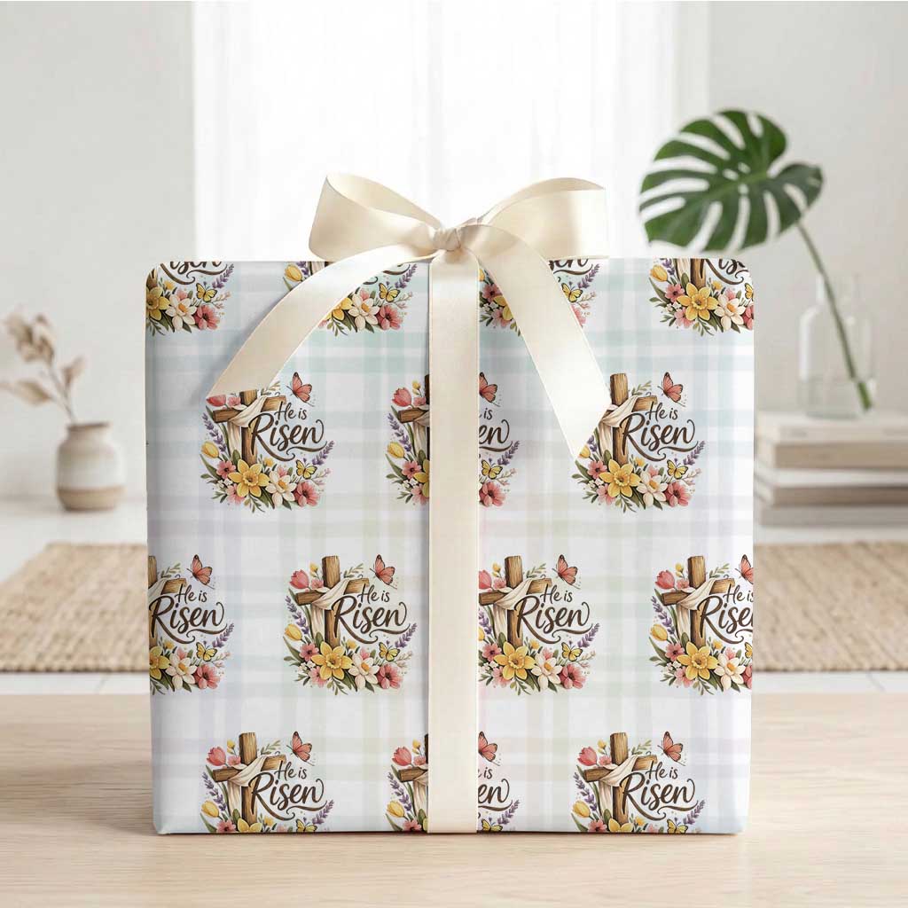 He Is Risen Floral Cross Christian Easter Wrapping Paper Roll Spring Flowers Butterfly Faith Inspirational Gift TS02 White Plaid Print Your Wear