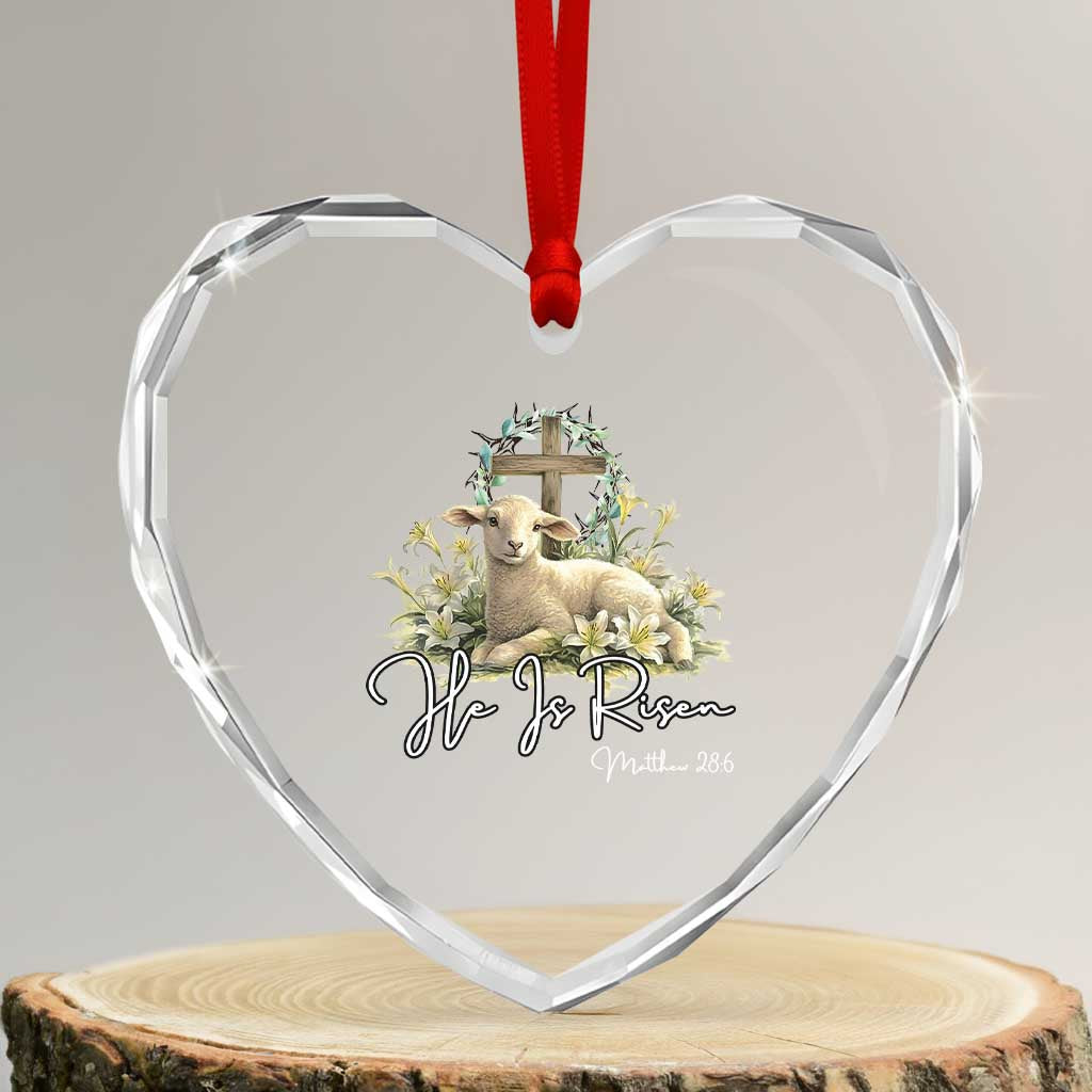 He Is Risen Heart Crystal Glass Ornament Christian Religious Easter Day Bible Verse Sheep TS11 Transparent Glass 3'' Heart Print Your Wear