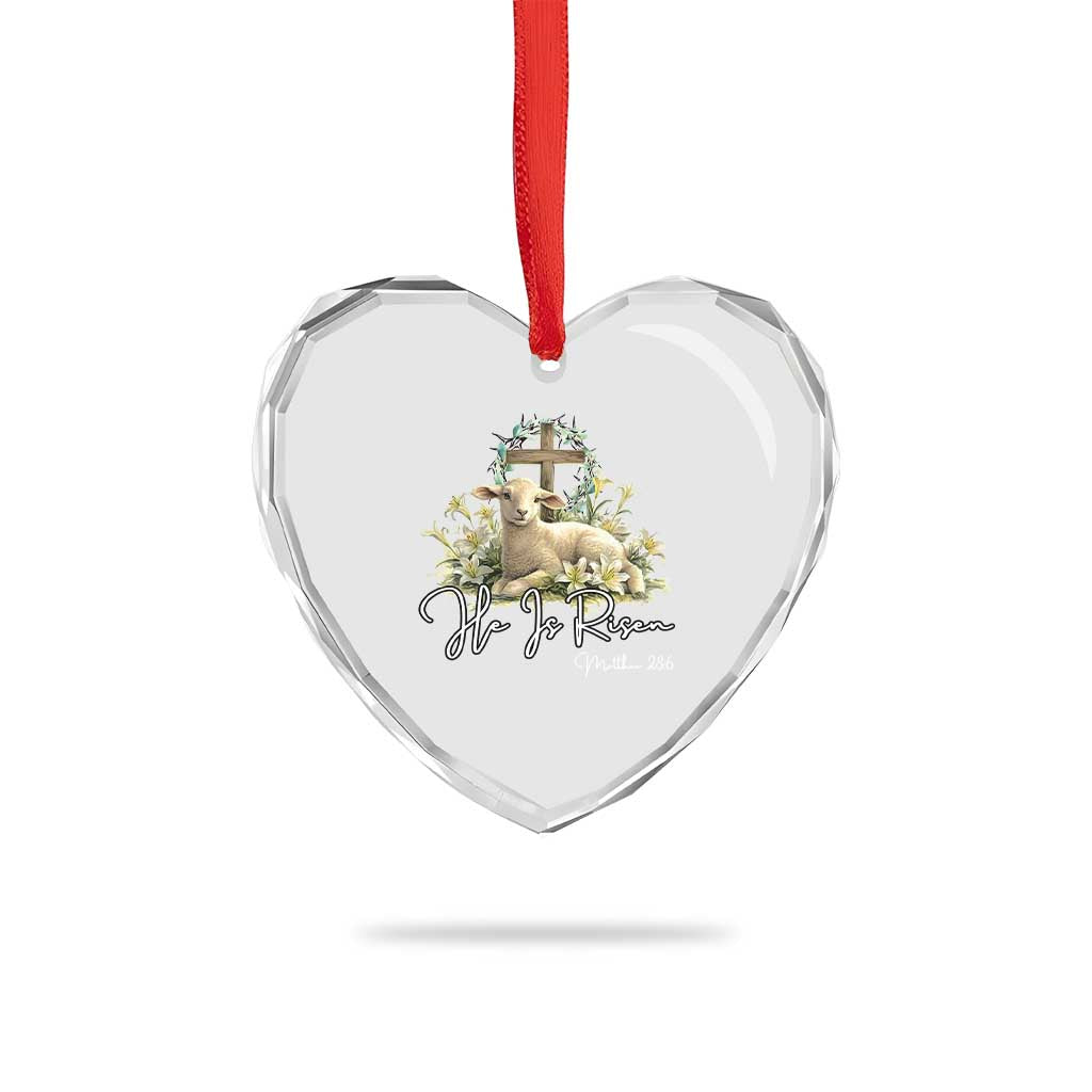 He Is Risen Heart Crystal Glass Ornament Christian Religious Easter Day Bible Verse Sheep TS11 Print Your Wear