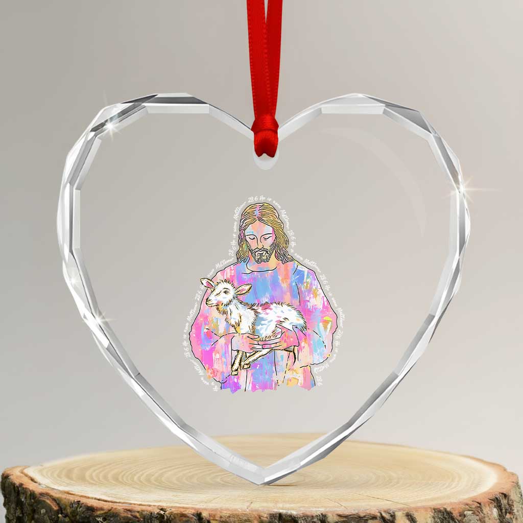 He Is Risen Heart Crystal Glass Ornament Christian Religious Easter Day Bible Verse Sheep Glitter Print TS11 Transparent Glass 3'' Heart Print Your Wear