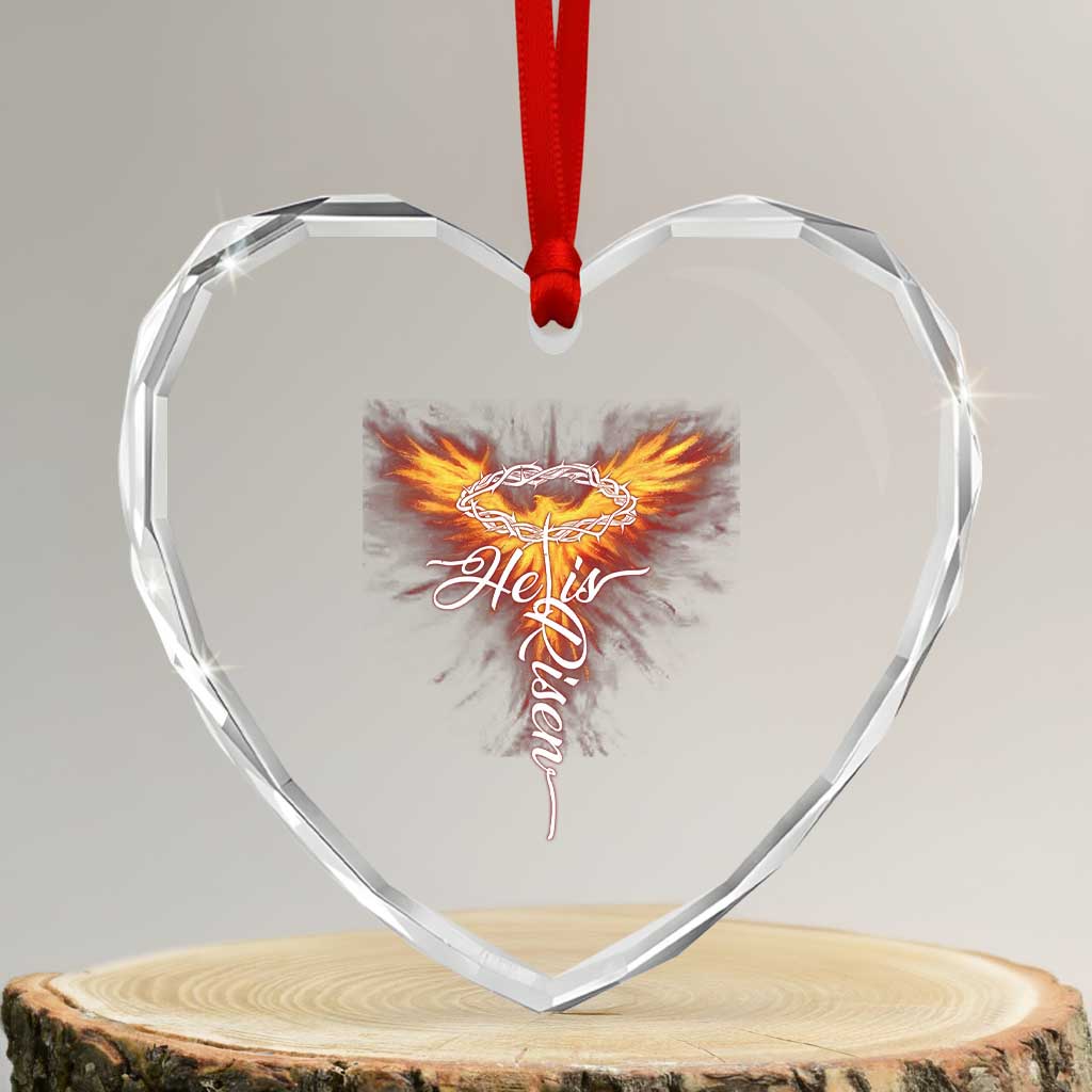 He Is Risen Heart Crystal Glass Ornament Jesus Resurrection Easter Christian Cross Phoenix Rising TS10 Transparent Glass 3'' Heart Print Your Wear