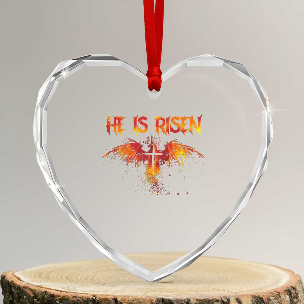 He Is Risen Heart Crystal Glass Ornament Phoenix Christian Jesus Resurrection Cross TS10 Transparent Glass 3'' Heart Print Your Wear