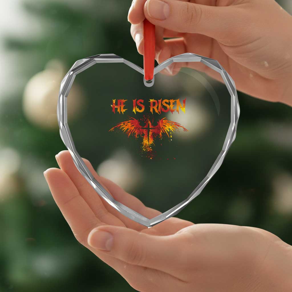 He Is Risen Heart Crystal Glass Ornament Phoenix Christian Jesus Resurrection Cross TS10 Print Your Wear