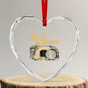 He Is Risen Heart Crystal Glass Ornament Retro Vintage Easter Jesus Christian Apparel TS10 Transparent Glass 3'' Heart Print Your Wear