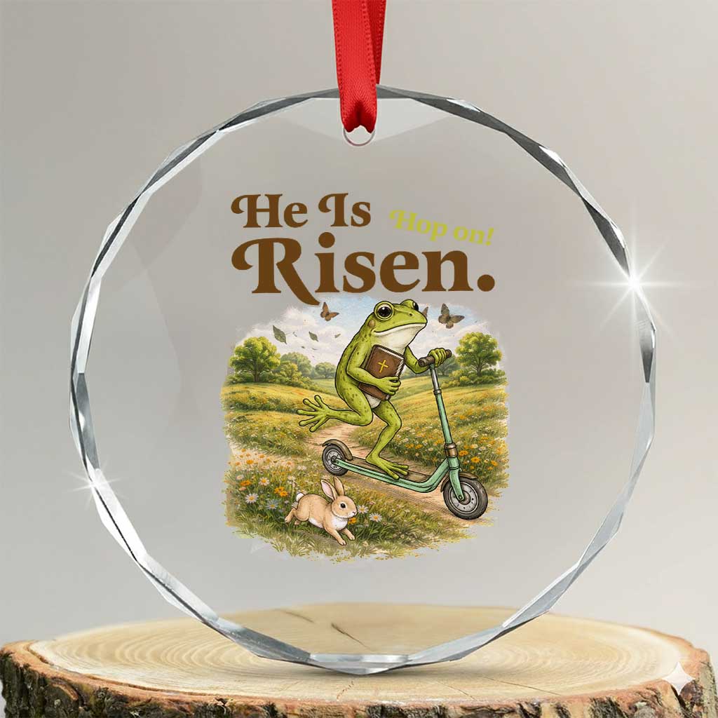 He Is Risen Hop On Crystal Glass Ornament Christian Easter Frog TS14 Transparent Glass 3'' Circle Print Your Wear