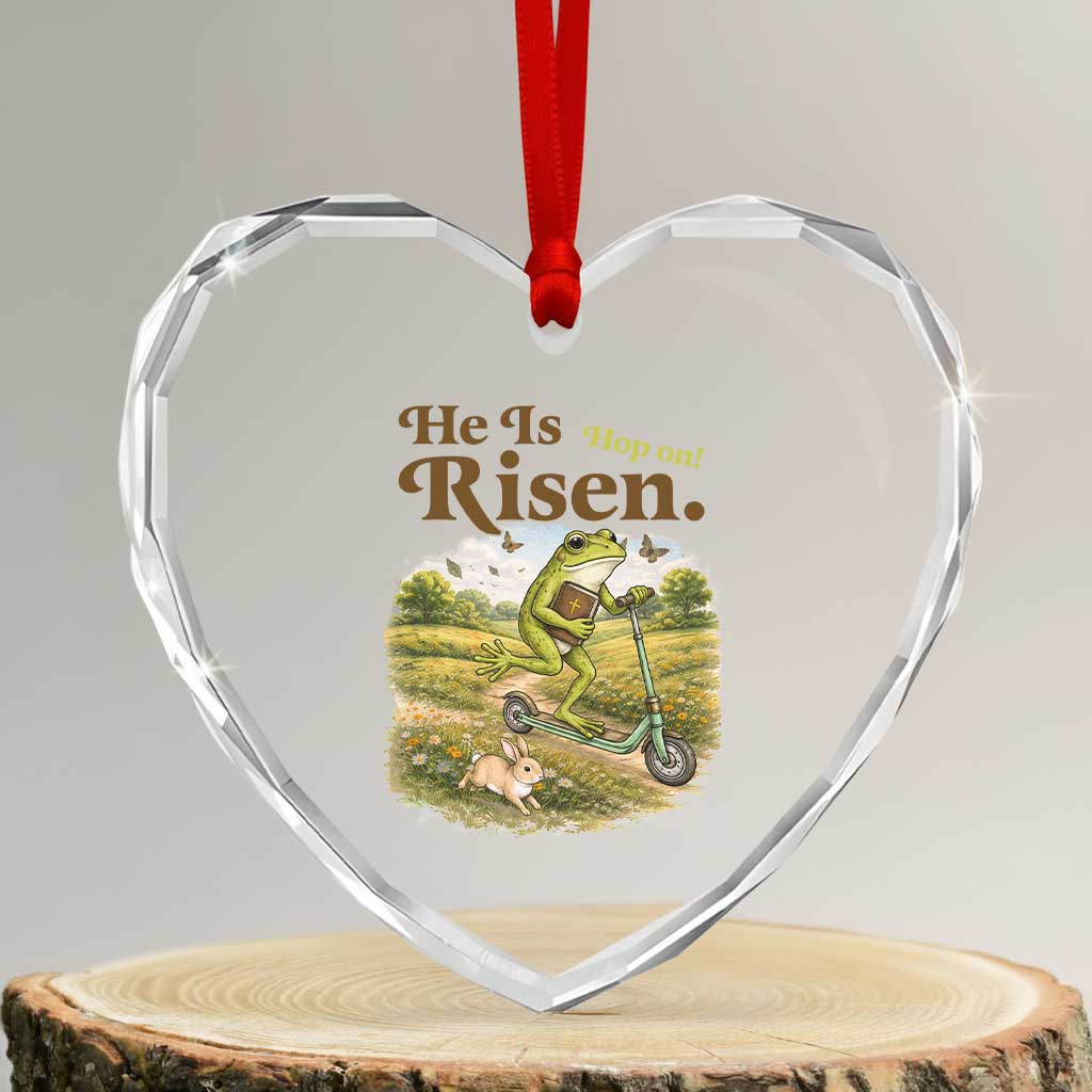 He Is Risen Hop On Heart Crystal Glass Ornament Christian Easter Frog TS14 Transparent Glass 3'' Heart Print Your Wear