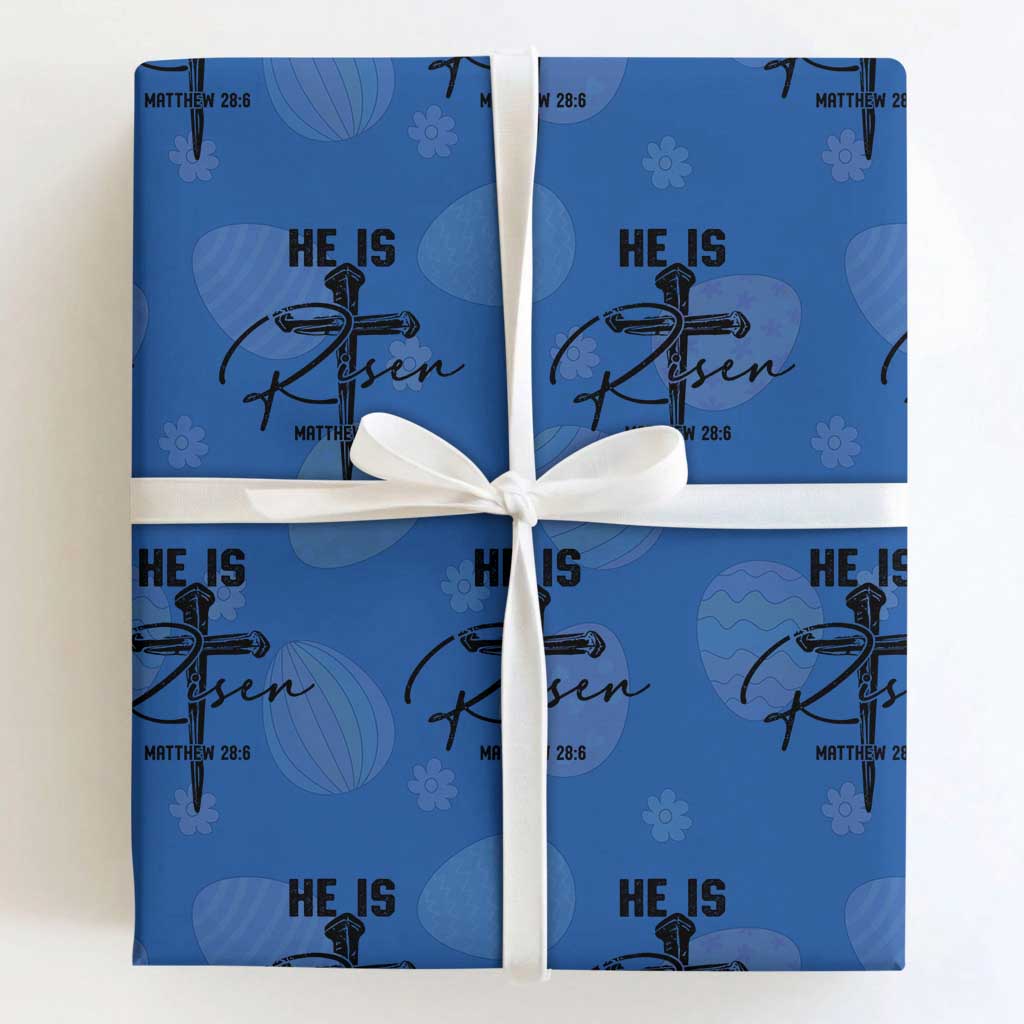 He Is Risen Matthew 28:6 Christian Easter Wrapping Paper Roll Nail Cross Faith Religious Inspirational Gift TS02 Royal Blue Print Your Wear