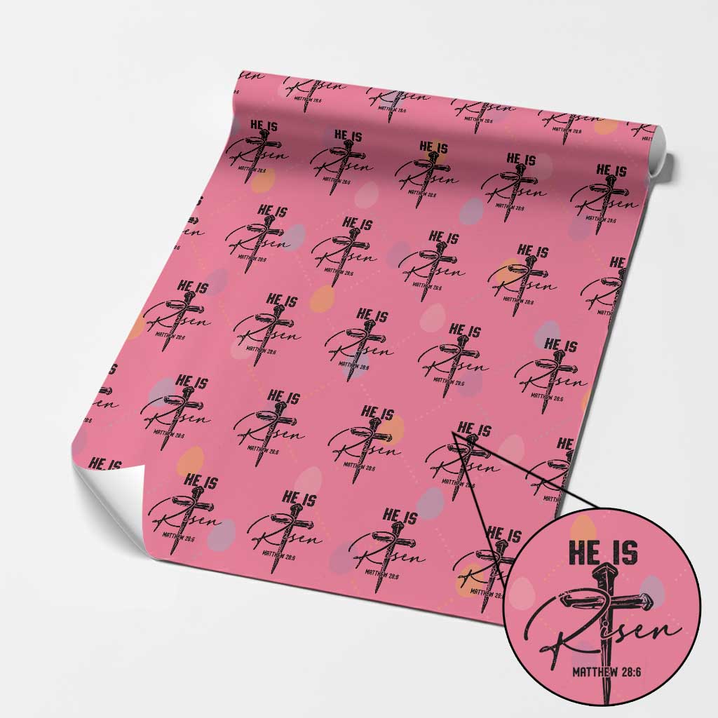 He Is Risen Matthew 28:6 Christian Easter Wrapping Paper Roll Nail Cross Faith Religious Inspirational Gift TS02 Pink Print Your Wear