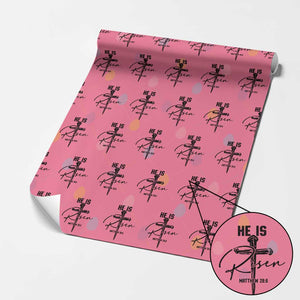 He Is Risen Matthew 28:6 Christian Easter Wrapping Paper Roll Nail Cross Faith Religious Inspirational Gift TS02 Pink Print Your Wear