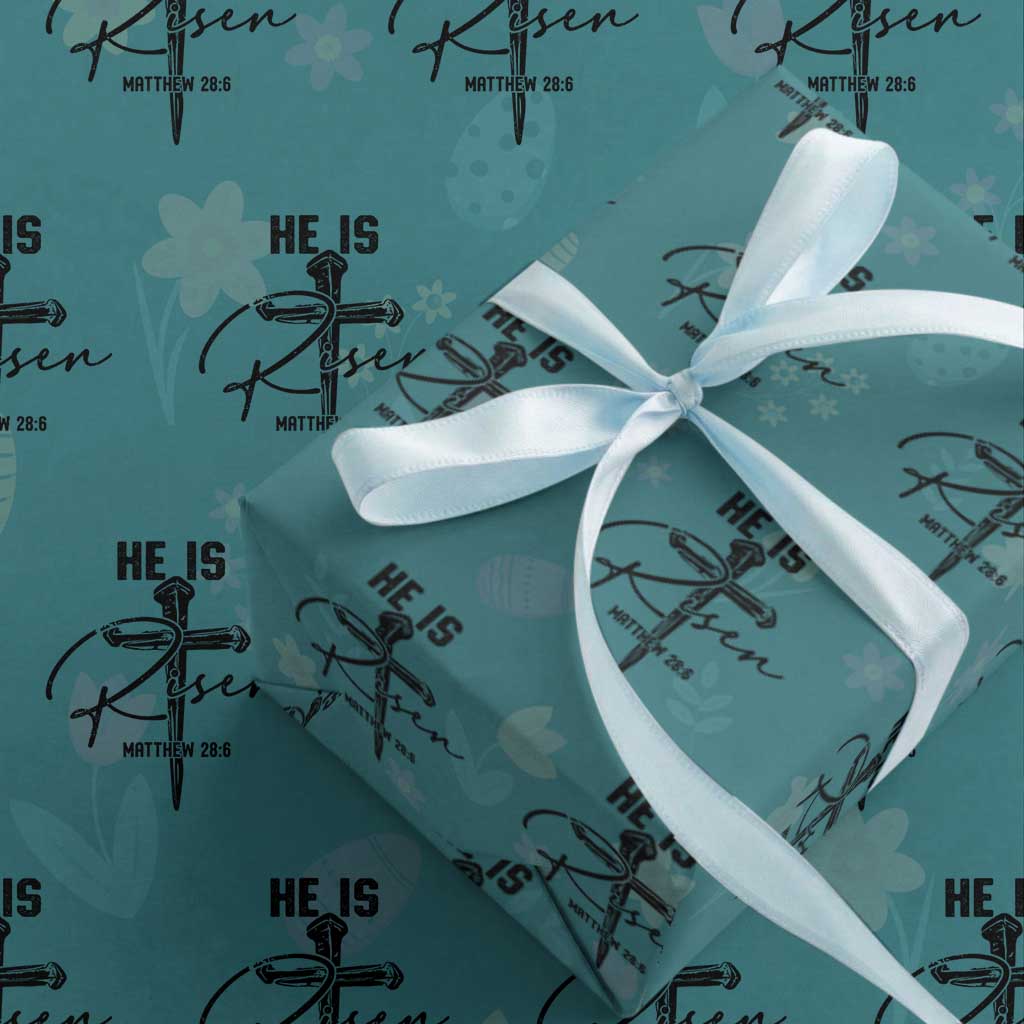He Is Risen Matthew 28:6 Christian Easter Wrapping Paper Roll Nail Cross Faith Religious Inspirational Gift TS02 Teal Print Your Wear