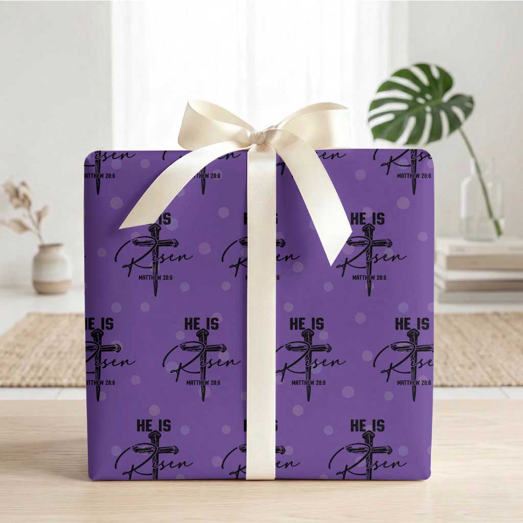 He Is Risen Matthew 28:6 Christian Easter Wrapping Paper Roll Nail Cross Faith Religious Inspirational Gift TS02 Purple Print Your Wear
