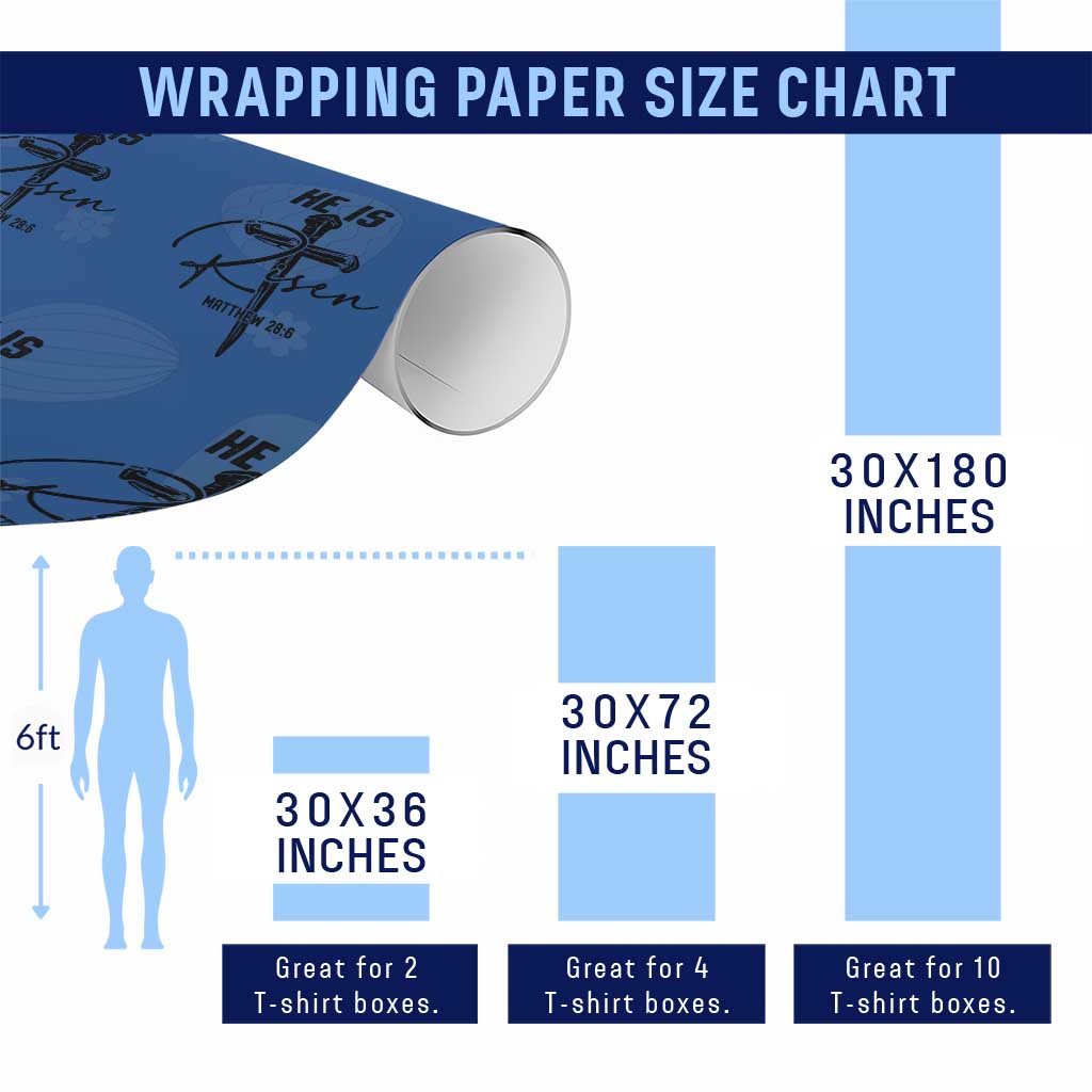 He Is Risen Matthew 28:6 Christian Easter Wrapping Paper Roll Nail Cross Faith Religious Inspirational Gift TS02 Print Your Wear