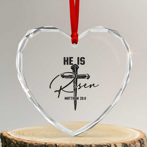 He Is Risen Matthew 28:6 Christian Easter Heart Crystal Glass Ornament Nail Cross Faith Religious Inspirational Gift TS02 Transparent Glass 3'' Heart Print Your Wear