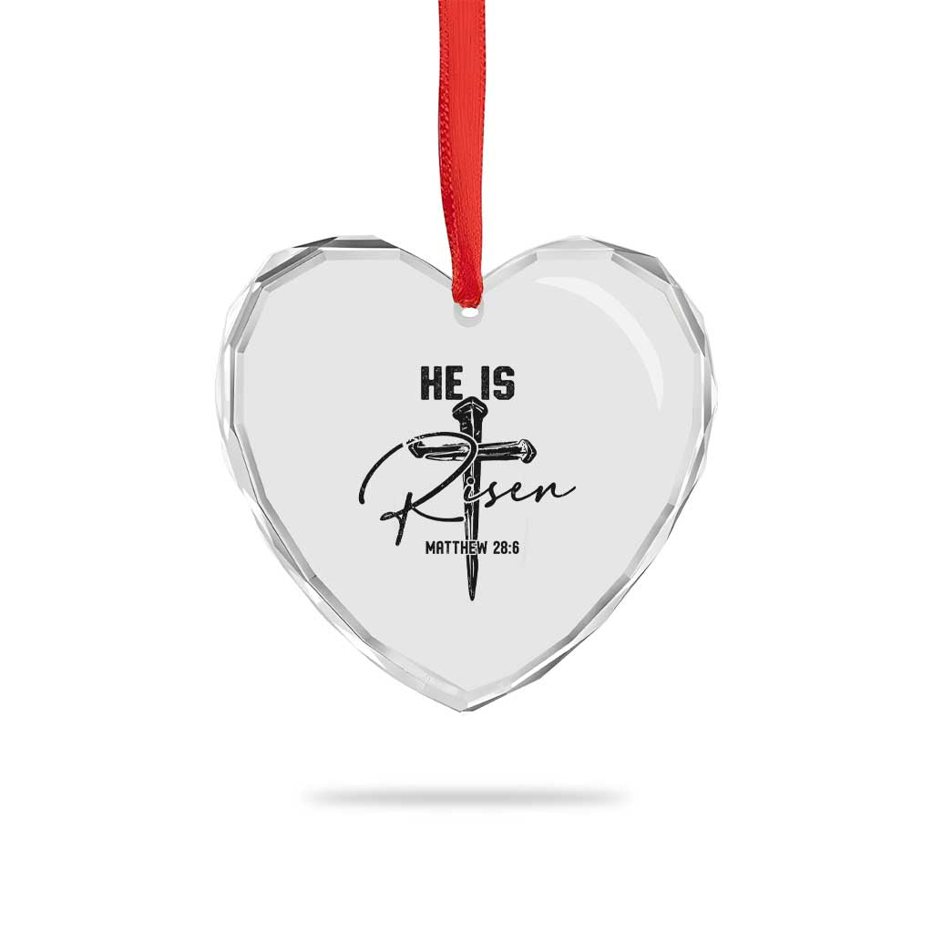 He Is Risen Matthew 28:6 Christian Easter Heart Crystal Glass Ornament Nail Cross Faith Religious Inspirational Gift TS02 Print Your Wear