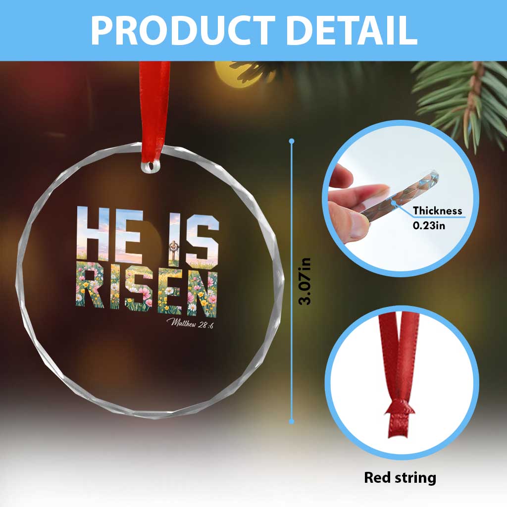 He Is Risen Matthew 28:6 Floral Christian Easter Crystal Glass Ornament Spring Flowers Cross Landscape Faith Inspirational Gift TS02 Print Your Wear