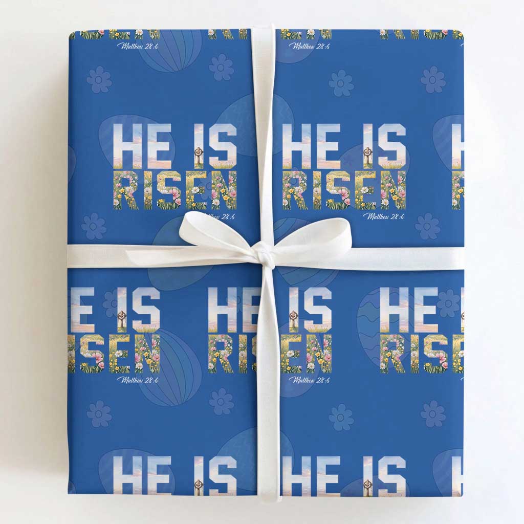 He Is Risen Matthew 28:6 Floral Christian Easter Wrapping Paper Roll Spring Flowers Cross Landscape Faith Inspirational Gift TS02 Royal Blue Print Your Wear