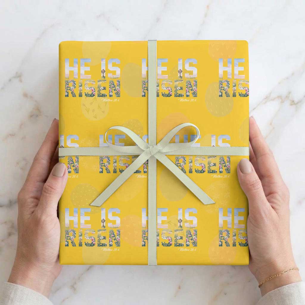 He Is Risen Matthew 28:6 Floral Christian Easter Wrapping Paper Roll Spring Flowers Cross Landscape Faith Inspirational Gift TS02 Yellow Print Your Wear