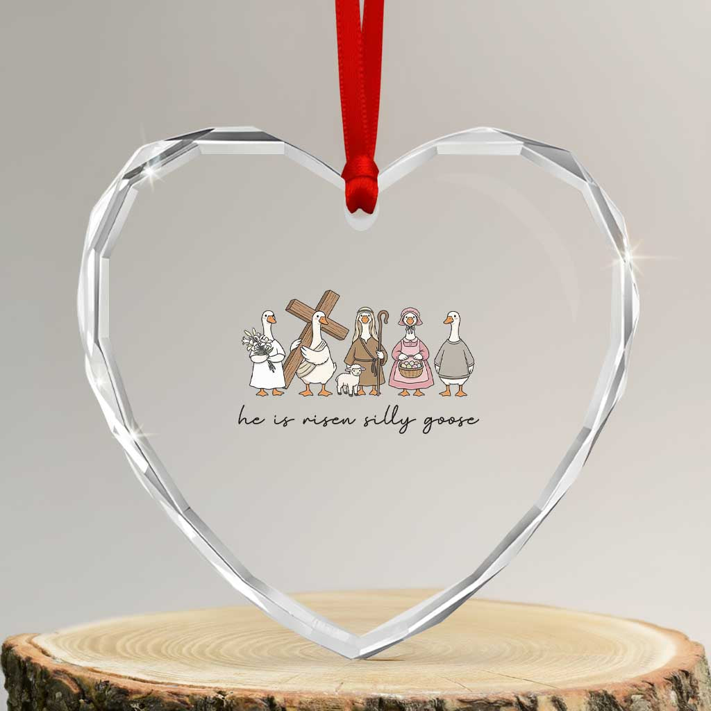 He Is Risen Silly Goose Heart Crystal Glass Ornament Funny Christian Easter TS14 Transparent Glass 3'' Heart Print Your Wear