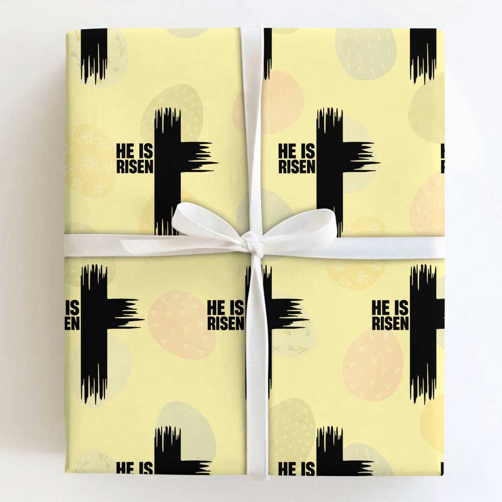 He Is Risen Wrapping Paper Roll Christian Easter Cross TS10 Light Yellow Print Your Wear