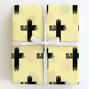 He Is Risen Wrapping Paper Roll Christian Easter Cross TS10 Light Yellow Print Your Wear