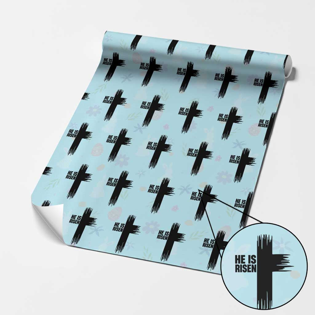 He Is Risen Wrapping Paper Roll Christian Easter Cross TS10 Light Blue Print Your Wear