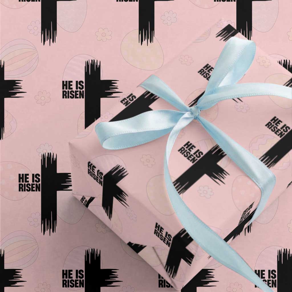 He Is Risen Wrapping Paper Roll Christian Easter Cross TS10 Light Pink Print Your Wear