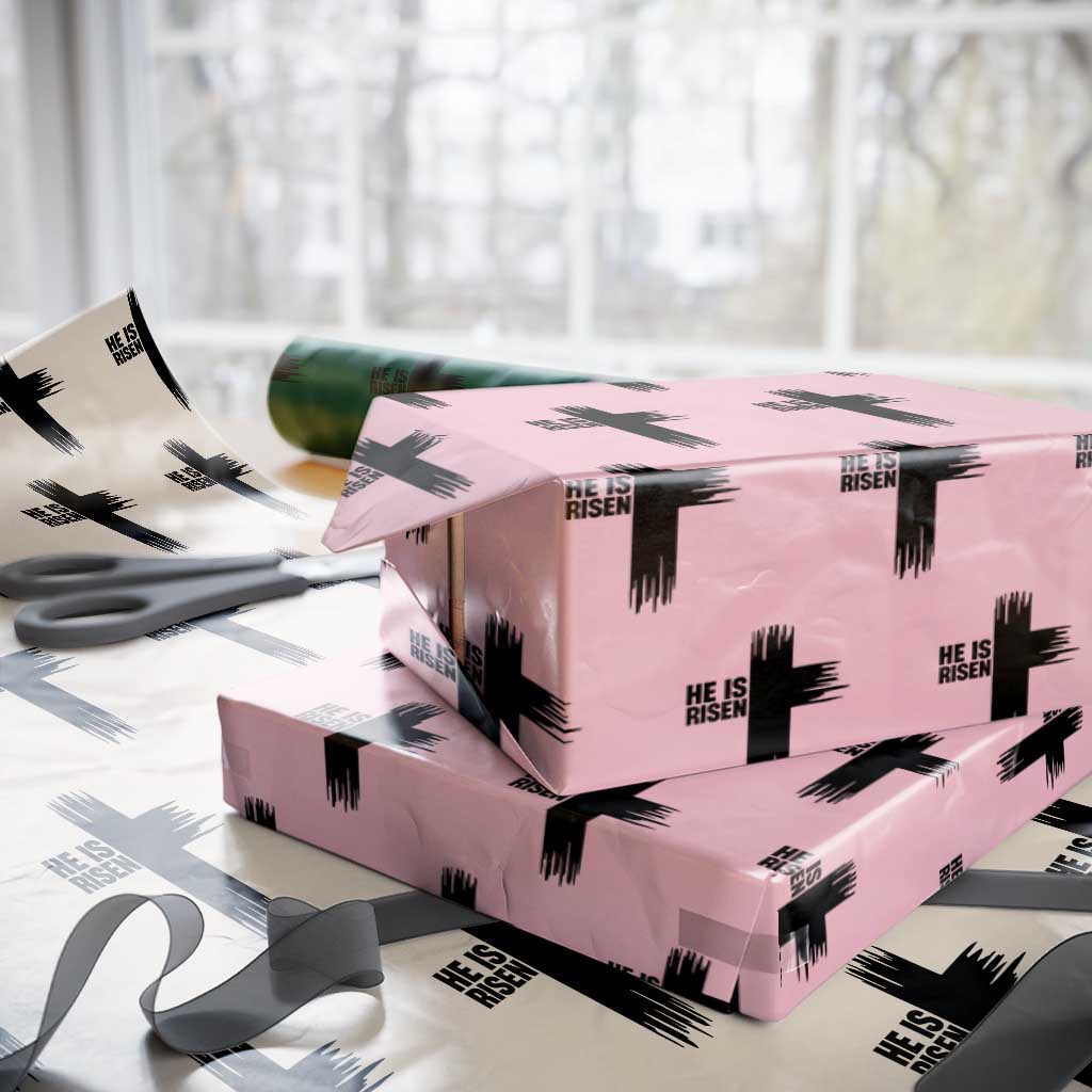 He Is Risen Wrapping Paper Roll Christian Easter Cross TS10 Light Pink Print Your Wear